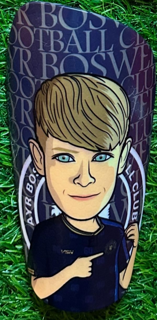 Cartoon personalised shin pads with grassroots logo