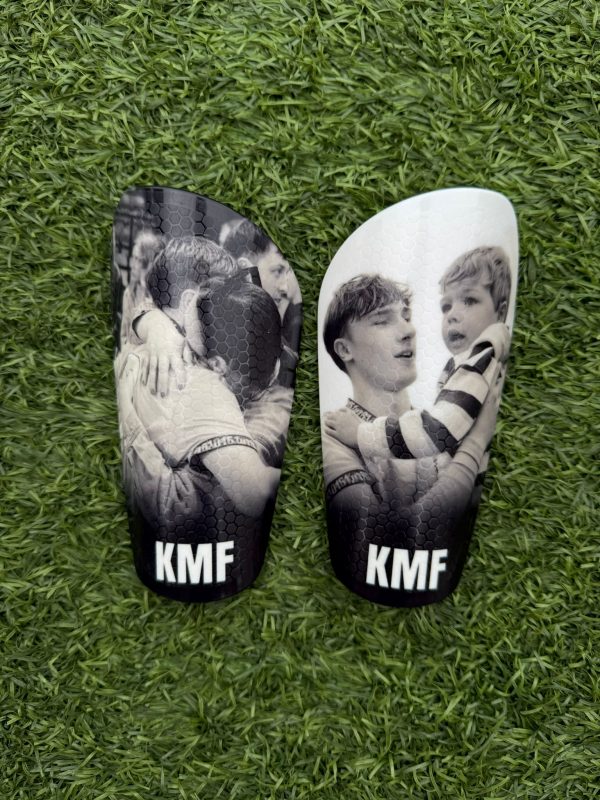 Elite personalised shin pads, black and white family design.
