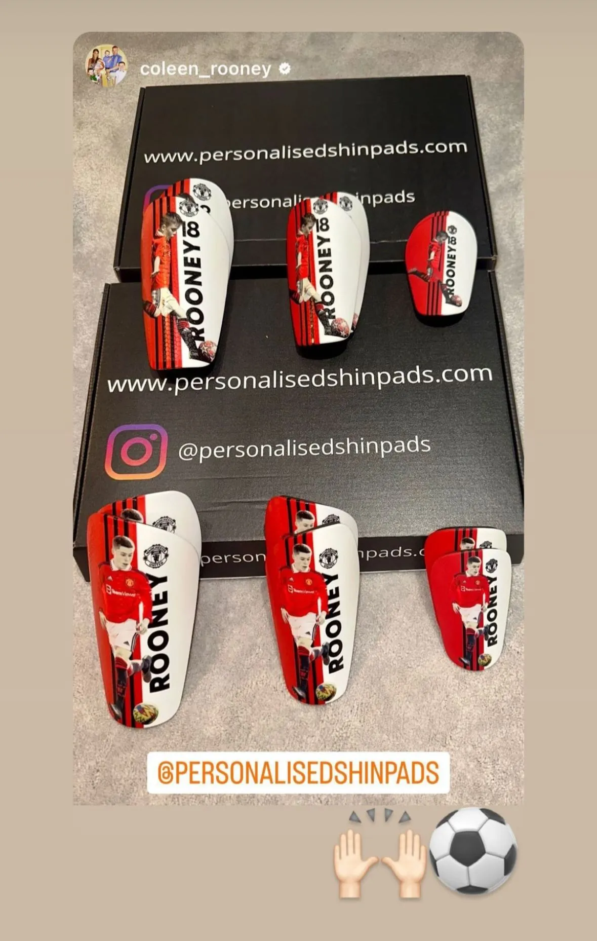 Coleen Rooney instagram post of personalised shin pads