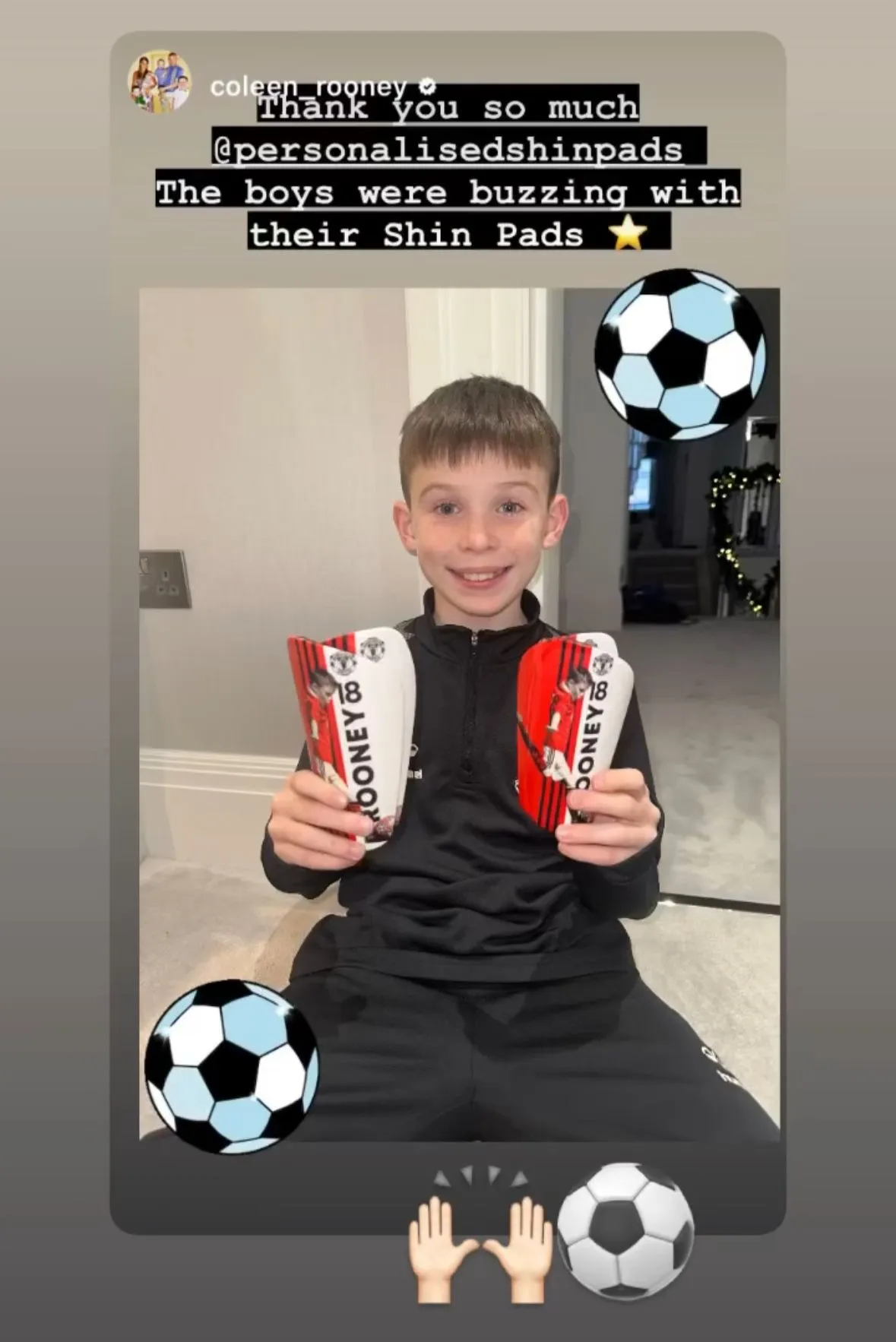 coleen rooney social post of our personalised shin pads